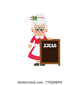 cartoon mrs santa with board