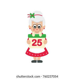 cartoon mrs santa with calendar