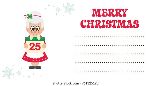 cartoon mrs santa with calendar christmas card