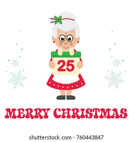 cartoon mrs santa with calendar and text