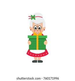 cartoon mrs santa with gift