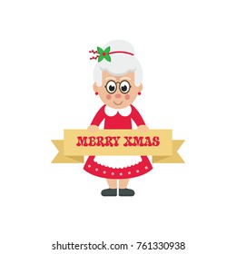 cartoon mrs santa with sign