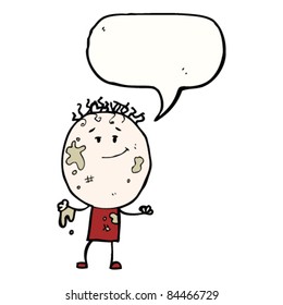 caricatura de un chico fangoso con burbuja de habla