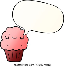 cartoon muffin with speech bubble in smooth gradient style