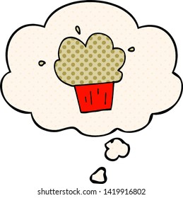 muffin de caricatura con burbuja de pensamiento en el estilo de un libro de historietas