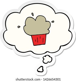 cartoon muffin with thought bubble as a printed sticker