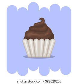 Cartoon Muffin.Cartoon Chocolate muffin icon .Chocolate cupcake vector.Chocolate muffin isolated on  background with shadow.Chocolate cupcake dessert. Vector Chocolate sweet.Chocolate food.