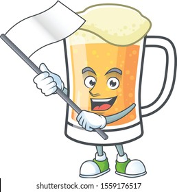 Cartoon a mug of beer bring flag mascot.