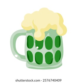 A cartoon mug of beer with foam on top. The foam is white and the mug is green