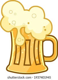 Cartoon Mug Of Beer With Foam. Vector Hand Drawn Illustration Isolated On Transparent Background