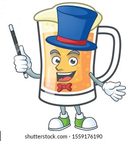 Cartoon a mug of beer magician mascot.