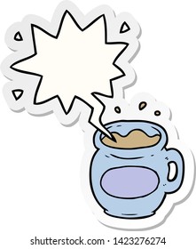 cartoon mug of coffee with speech bubble sticker