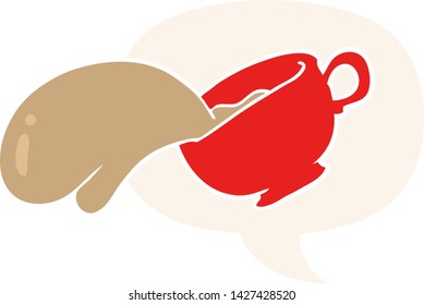 cartoon mug of coffee with speech bubble in retro style