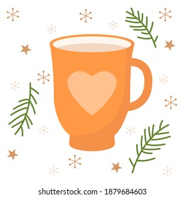 Cartoon mug with heart. Christmas background. Vector.