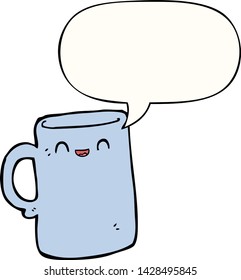 taza de dibujos animados con burbuja de habla
