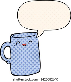 taza de dibujos animados con burbuja de habla en el estilo de un libro de historietas