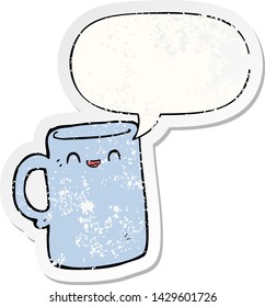 cartoon mug with speech bubble distressed distressed old sticker