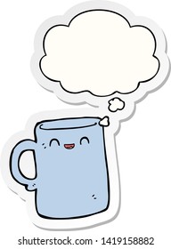 cartoon mug with thought bubble as a printed sticker