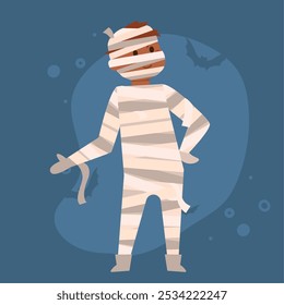 Cartoon mummy boy in bandages for Halloween, Vector