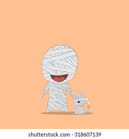 Cartoon mummy and dog mummy, drawing by hand vector, halloween