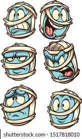 Cartoon mummy head with different expressions clip art. Vector illustration with simple gradients. Each head on a separate layer. 
