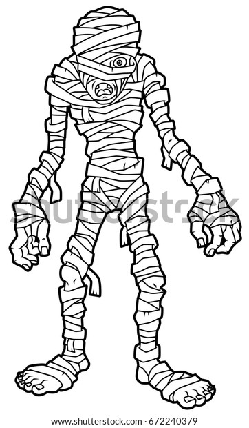 Cartoon Mummy Line Art Stock Vector (Royalty Free) 672240379