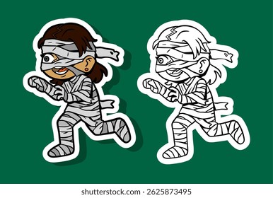Cartoon Mummy Running Sticker for Halloween