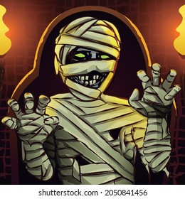 Cartoon Mummy . Vector Clip Art Illustration - Mummy for halloween. Egipt