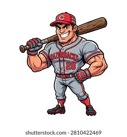 Cartoon Muscular Baseball Player Diamondbacks Jersey Number 28