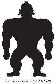 A cartoon muscular guy is standing in silhouette