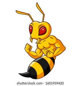 Cartoon muscular hornet mascot isolated on white background