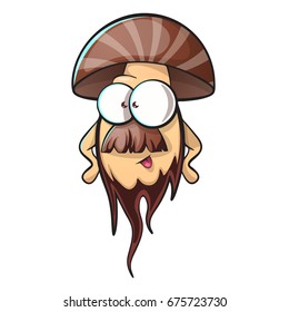 Cartoon mushroom with beard. Vector, eps 10.