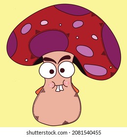 cartoon mushroom with big eyes and two big teeth