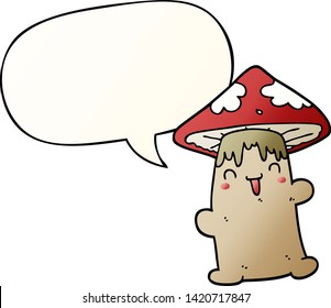 cartoon mushroom character with speech bubble in smooth gradient style