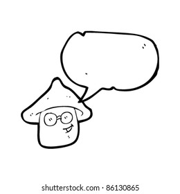cartoon mushroom character with speech bubble