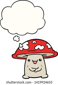 cartoon mushroom character with thought bubble