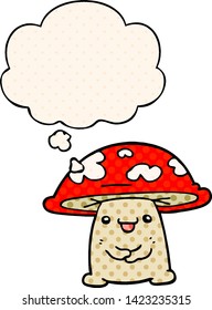 cartoon mushroom character with thought bubble in comic book style