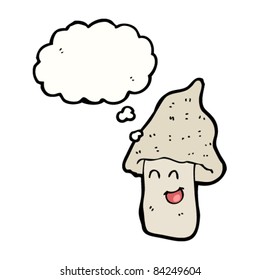 cartoon mushroom character with thought bubble