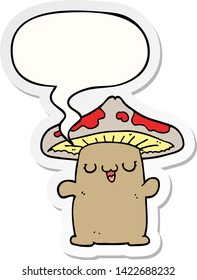 cartoon mushroom creature with speech bubble sticker