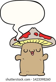 cartoon mushroom creature with speech bubble