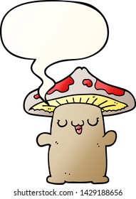 cartoon mushroom creature with speech bubble in smooth gradient style