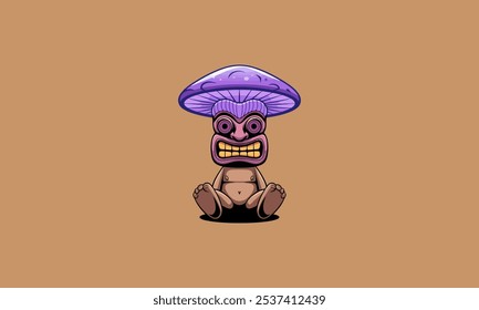 Cartoon mushroom creature with tiki style face