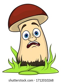 cartoon mushroom with a face scared or surprised.Vector isolated on white background. stock illustration
