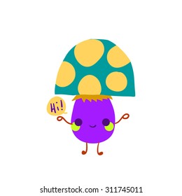 Cartoon mushroom flat mascot icon. The vector illustration for ui, web games, tablets, wallpapers, and patterns.