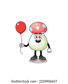 Cartoon of mushroom holding a balloon , character design