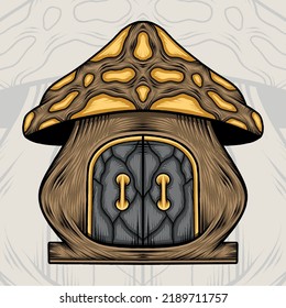 Cartoon Mushroom House Illustration. Premium vector