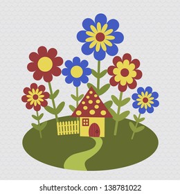 Cartoon mushroom house. Vector Illustration.