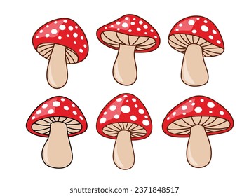 Cartoon mushroom icon set. Isolated on white background. 