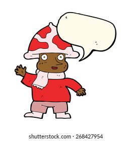 cartoon mushroom man with speech bubble