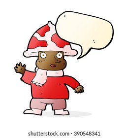 cartoon mushroom man with speech bubble